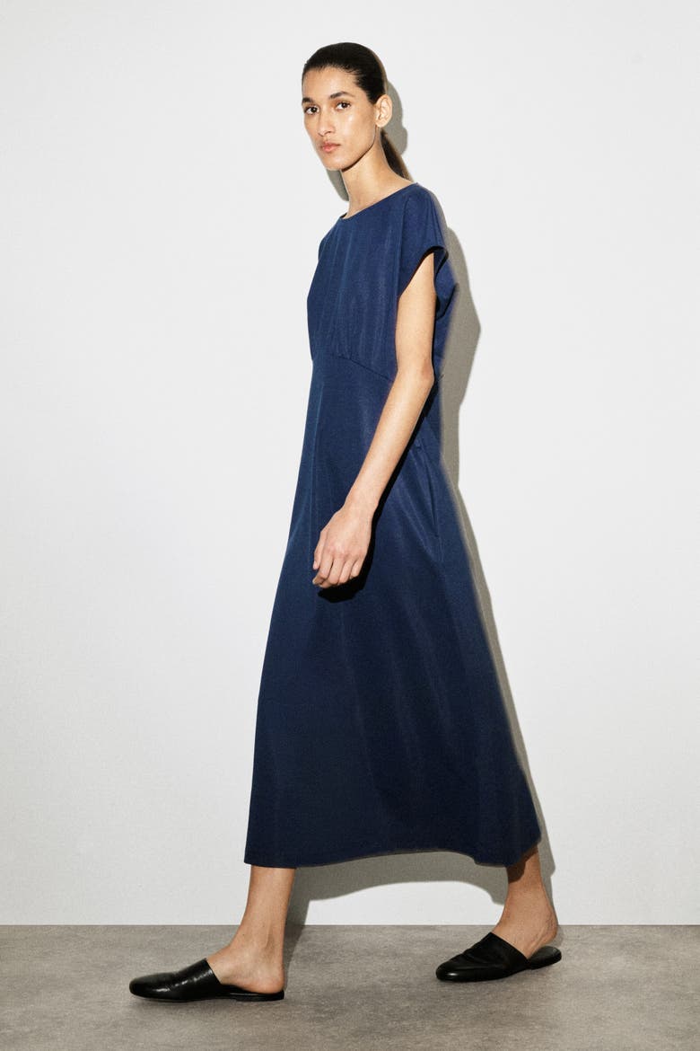 Sculpted Gathered Jersey Midi Dress, Alternate, color, DARK BLUE