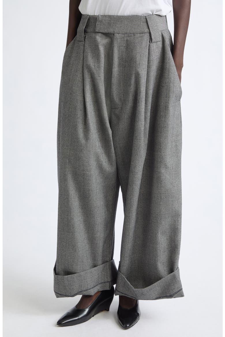 Baby Oversize Glen Plaid Wool Wide Leg Trousers, Main, color, DARK GREY