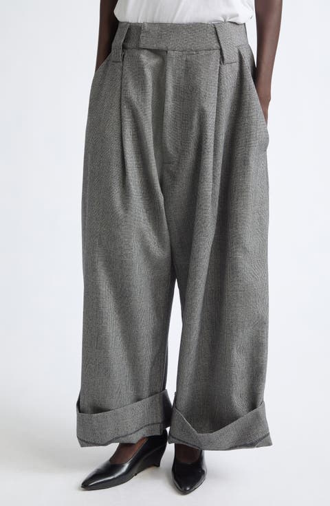 Baby Oversize Glen Plaid Wool Wide Leg Trousers