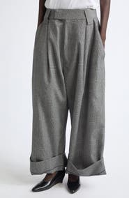 Vaquera Baby Oversize Glen Plaid Wool Wide Leg Trousers