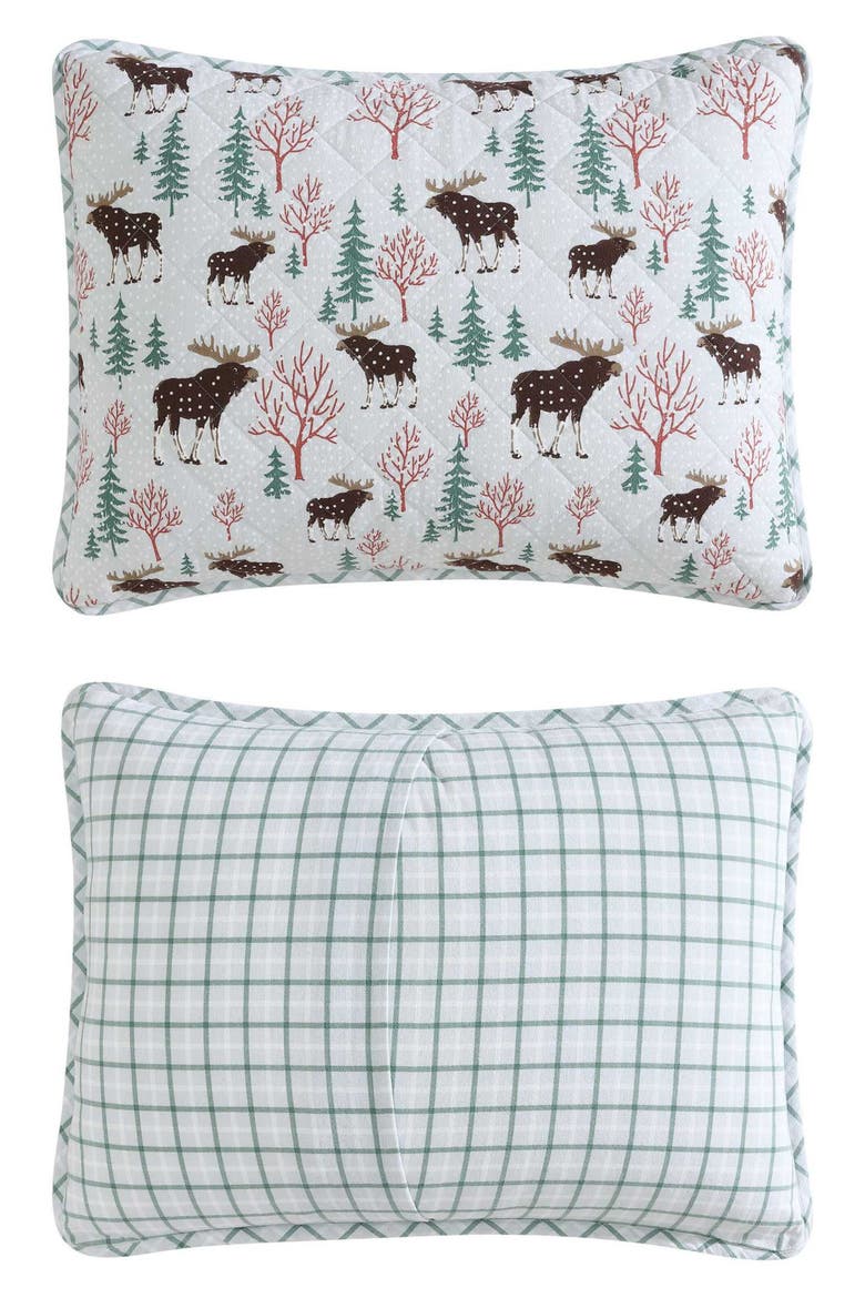 Mountain Moose Cotton Flannel Twin Quilt & Sham Set, Alternate, color, LT-PASTEL GREY