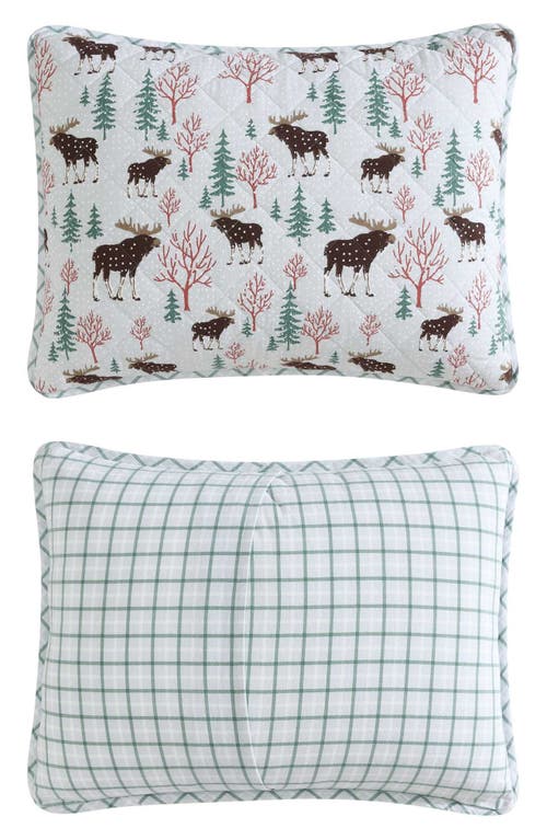 Eddie Bauer Mountain Moose Cotton Flannel Twin Quilt & Sham Set In Light Pastel Grey