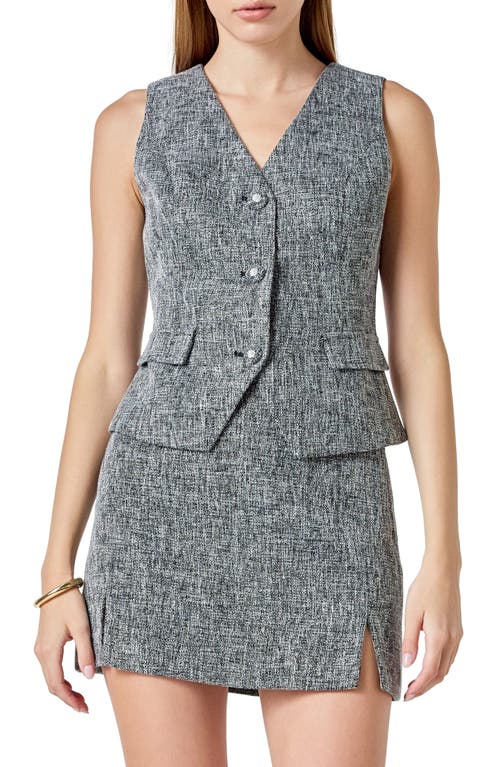 Endless Rose Tweed Button Vest In Gray
