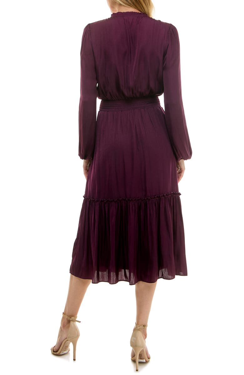 Socialite Long Sleeve Tiered Midi Dress, Alternate, color, Burgundy