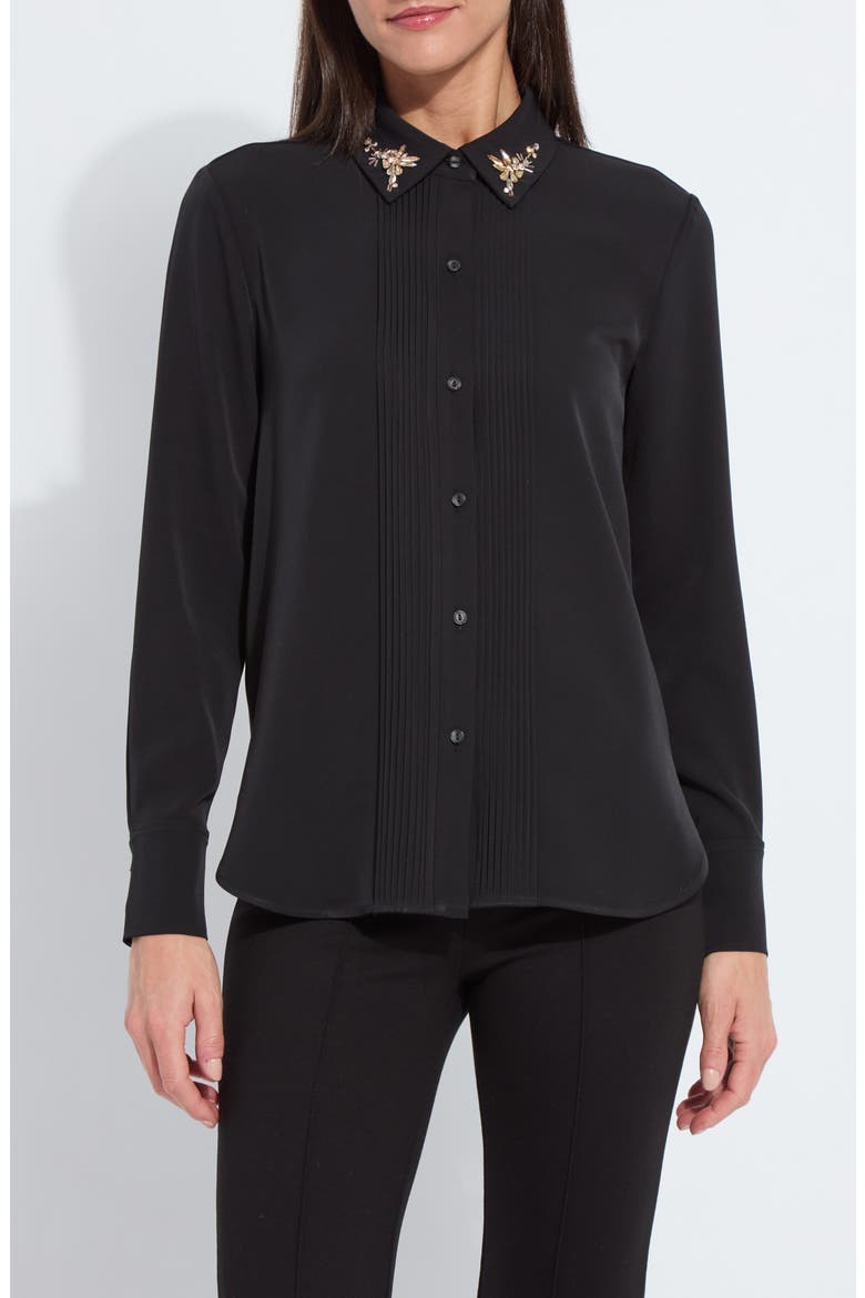 Embellished Button-Up Shirt, Main, color, BLACK