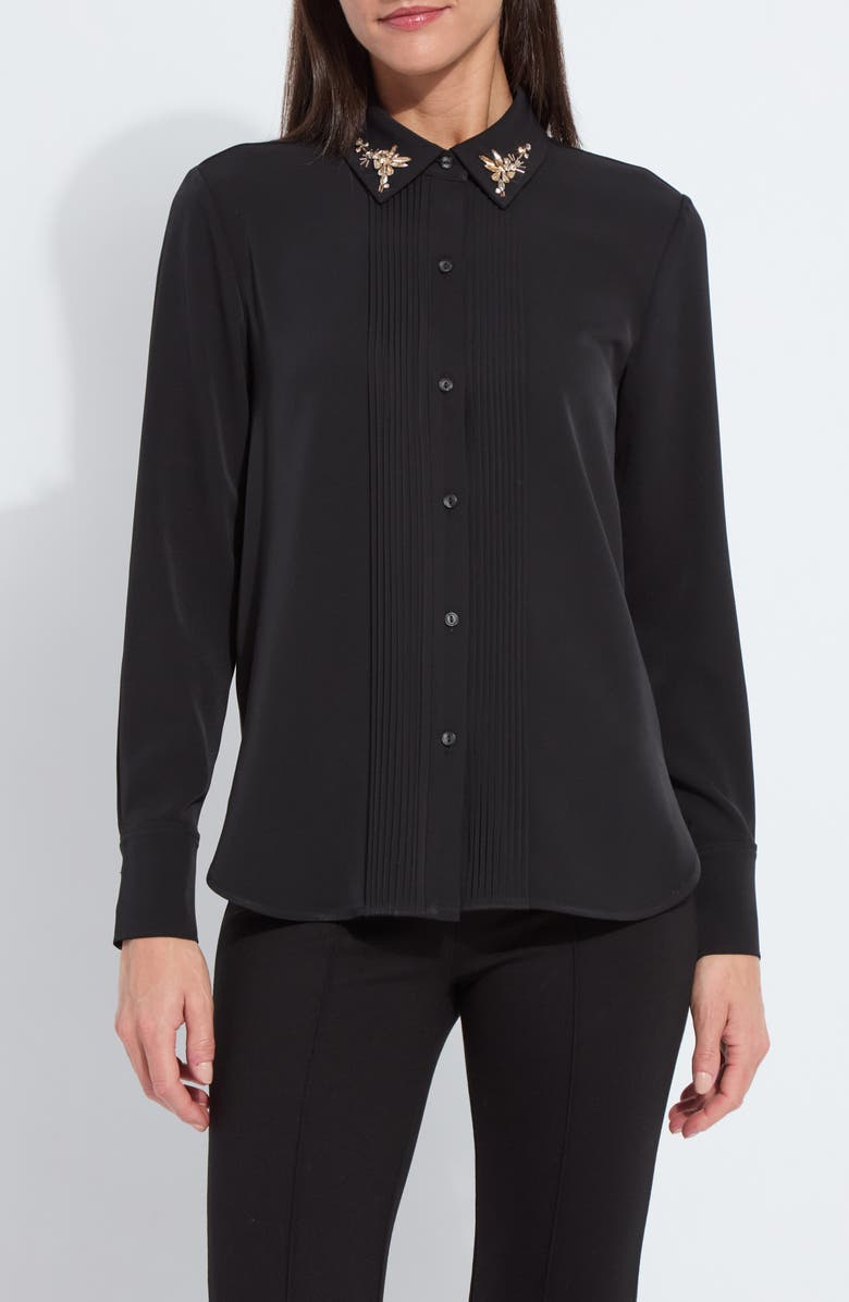 Lysse Embellished Button-Up Shirt, Main, color, Black