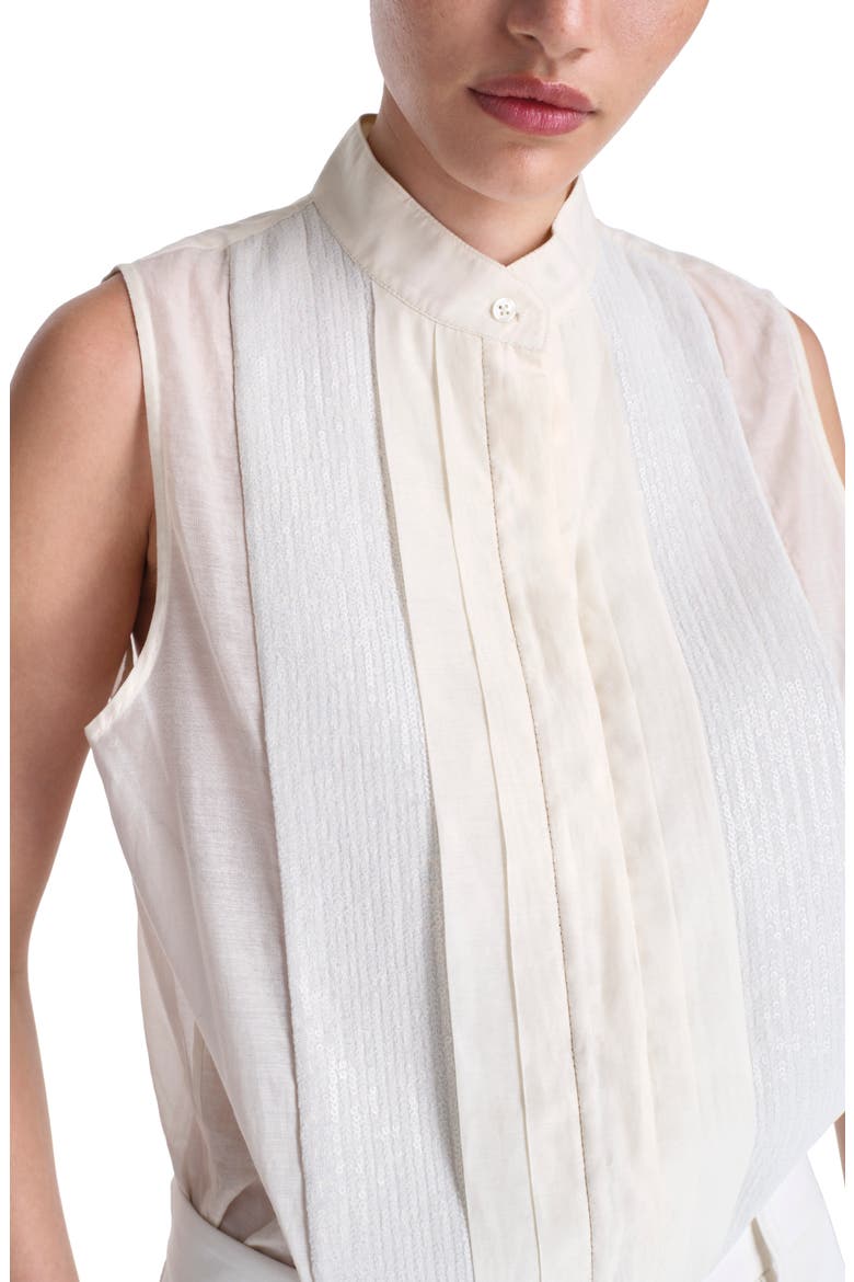 Adele Sequin Cotton & Silk Sleeveless Button-Up Shirt, Alternate, color, IVORY