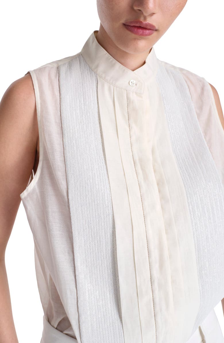 TWP Adele Sequin Cotton & Silk Sleeveless Button-Up Shirt, Alternate, color, Ivory