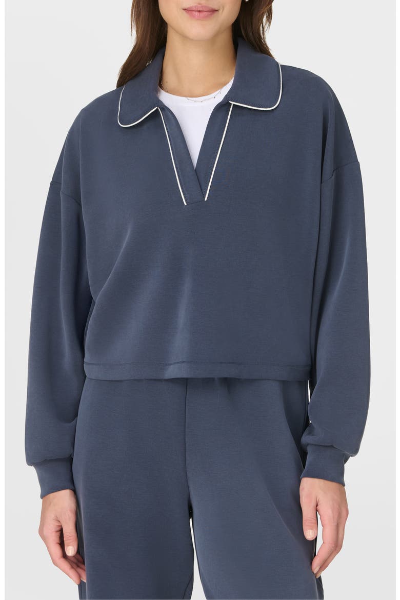 Sand Wash Crop Henley Sweatshirt, Main, color, FRENCH NAVY