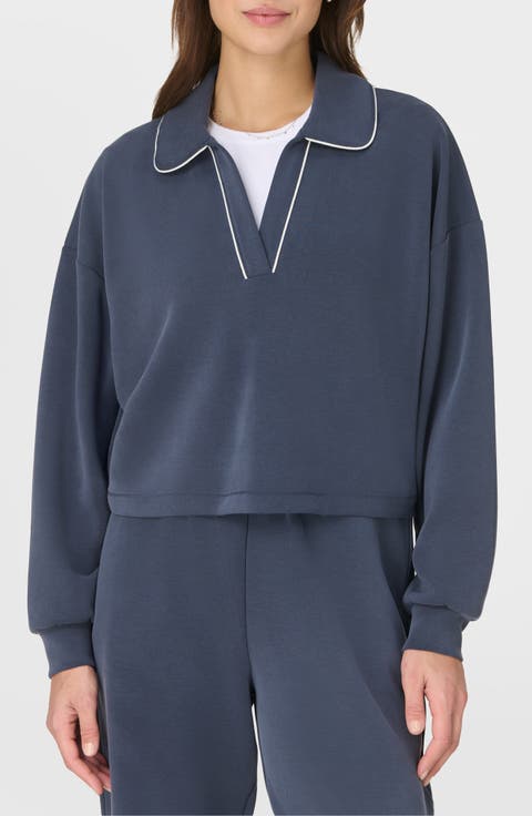 Sand Wash Crop Henley Sweatshirt