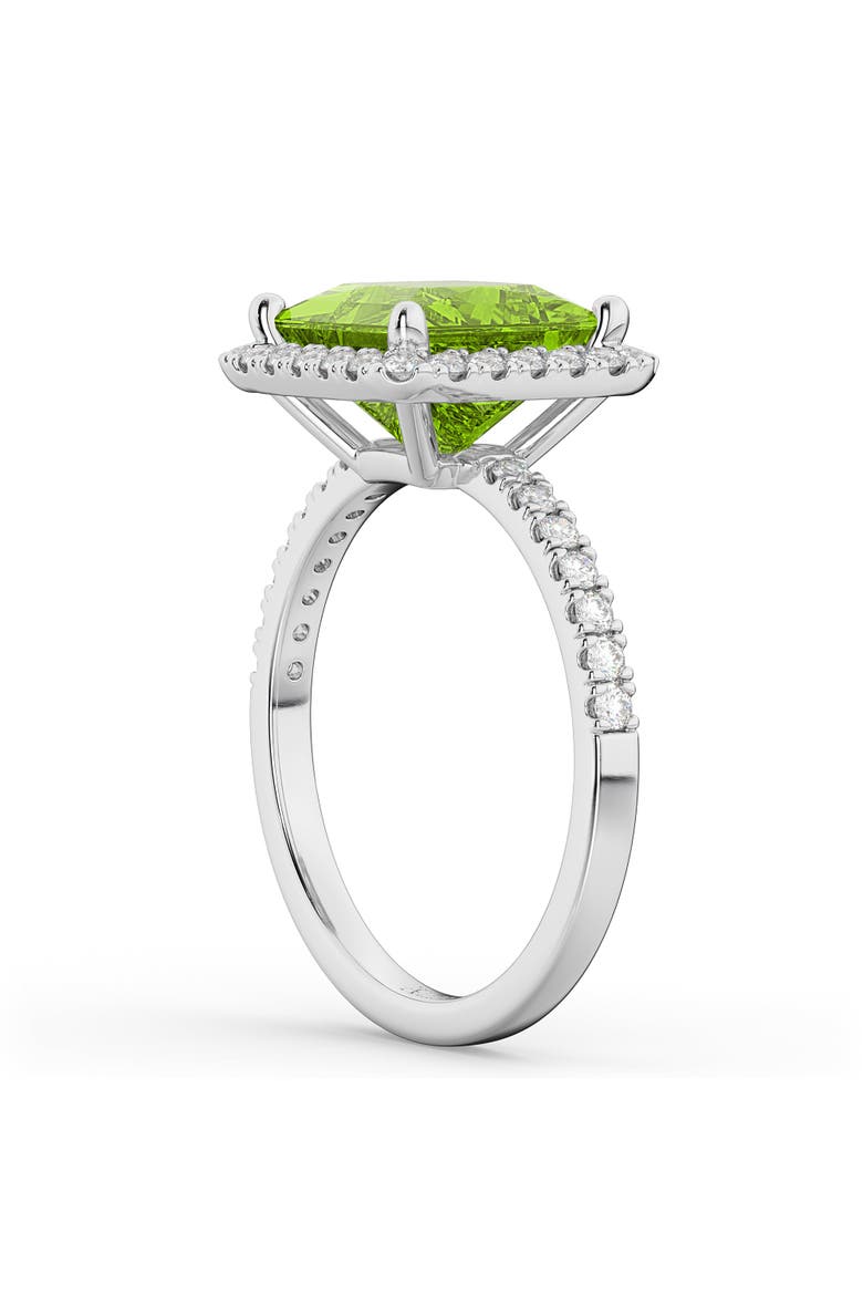 Princess Halo Peridot & Diamond Engagement Ring 14K Gold, Alternate, color, 3.47ct/White Gold