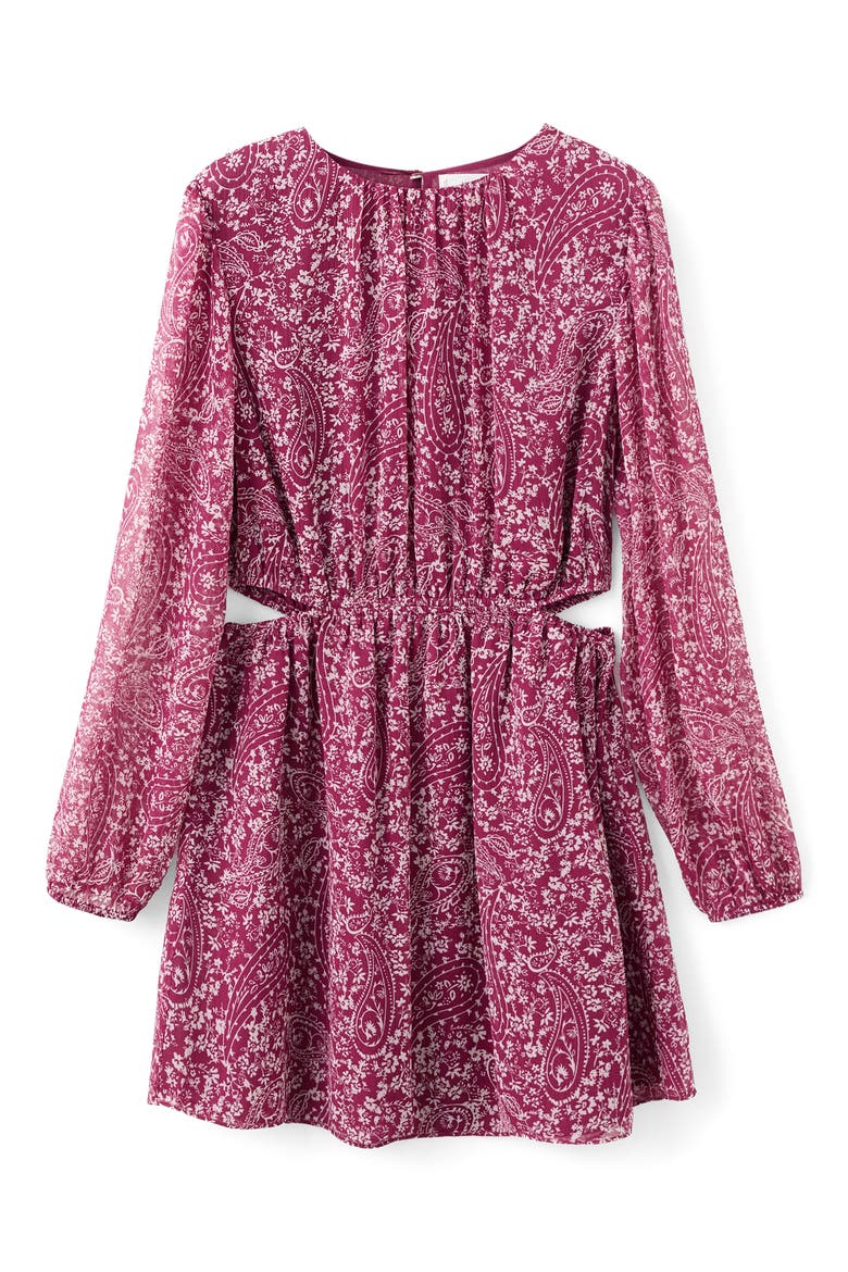 Paisley Cutout Long Sleeve Dress, Alternate, color, MAROON
