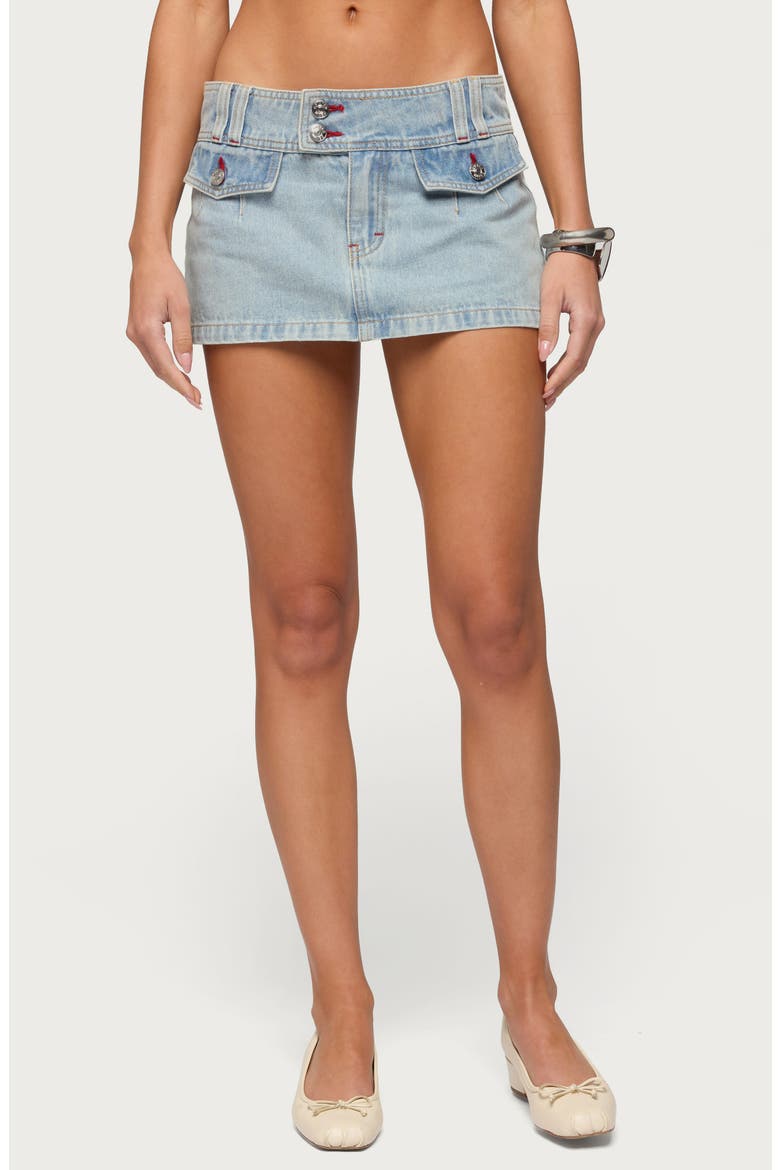 Rae Low Rise Denim Miniskort, Main, color, LIGHT-BLUE