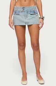 EDIKTED Rae Low Rise Denim Miniskort