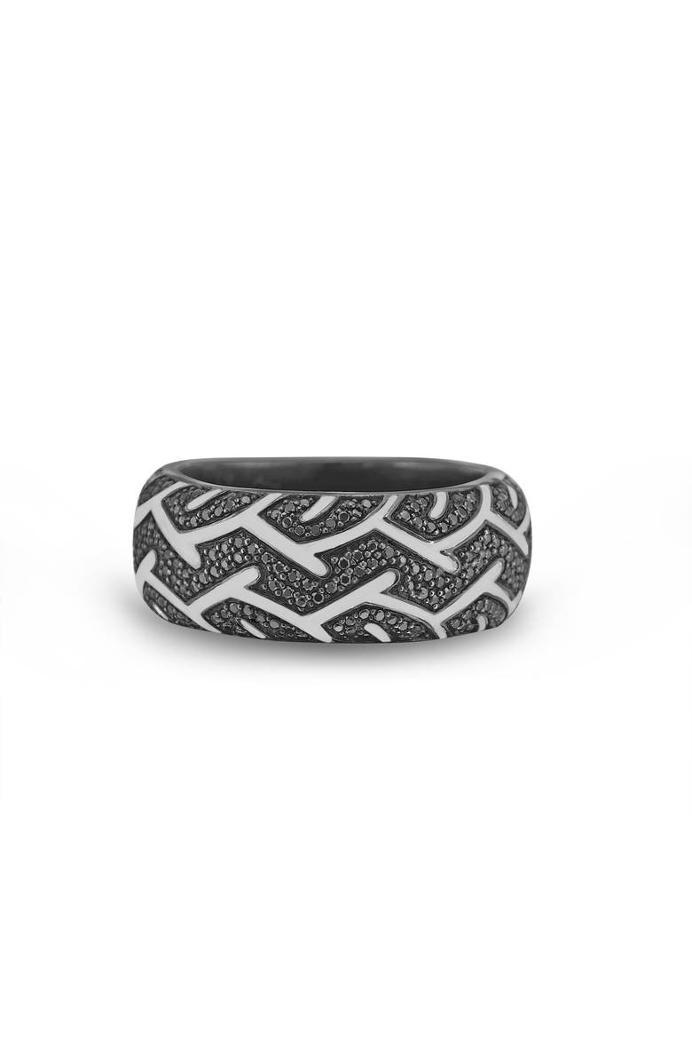 LuvMyJewelry American Muscle Tire Tread Sterling Silver & Black Diamond Ring, Main, color, Dark Grey