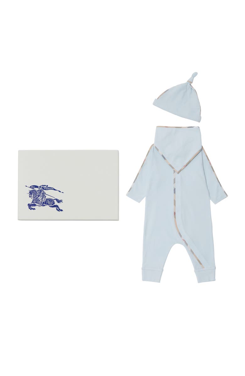 Burberry Stretch Cotton Three-piece Baby Gift Set, Main, color, Bright Sky Blue