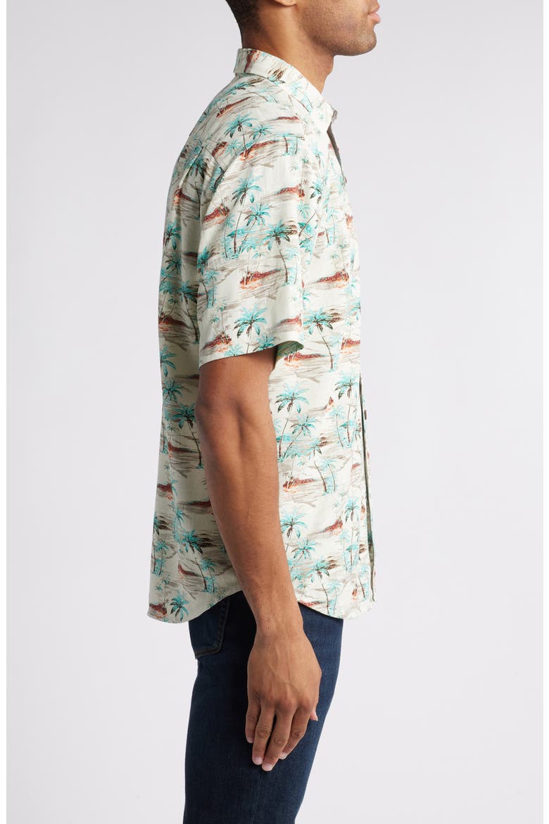 Oceanic Oasis Print Short Sleeve Silk Button-Up Shirt, Alternate, color, VETIVER