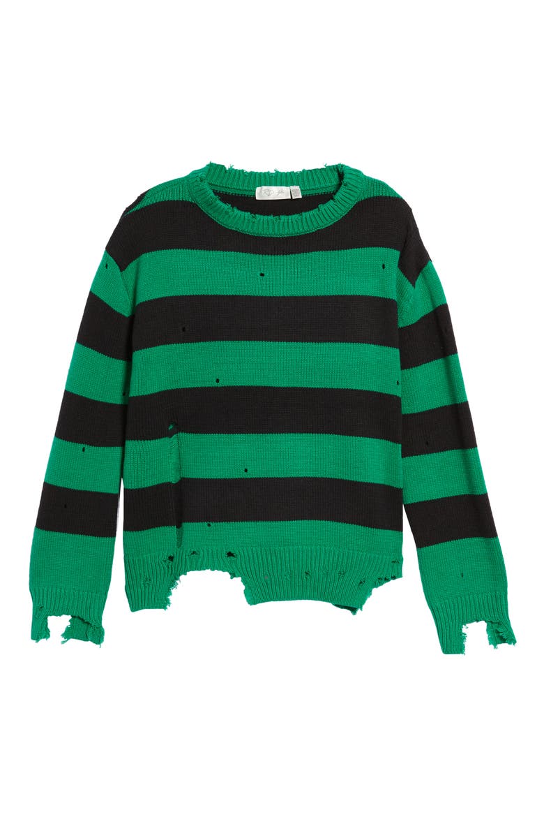 Destroyed Stripe Sweater, Alternate, color, GREEN/ BLACK