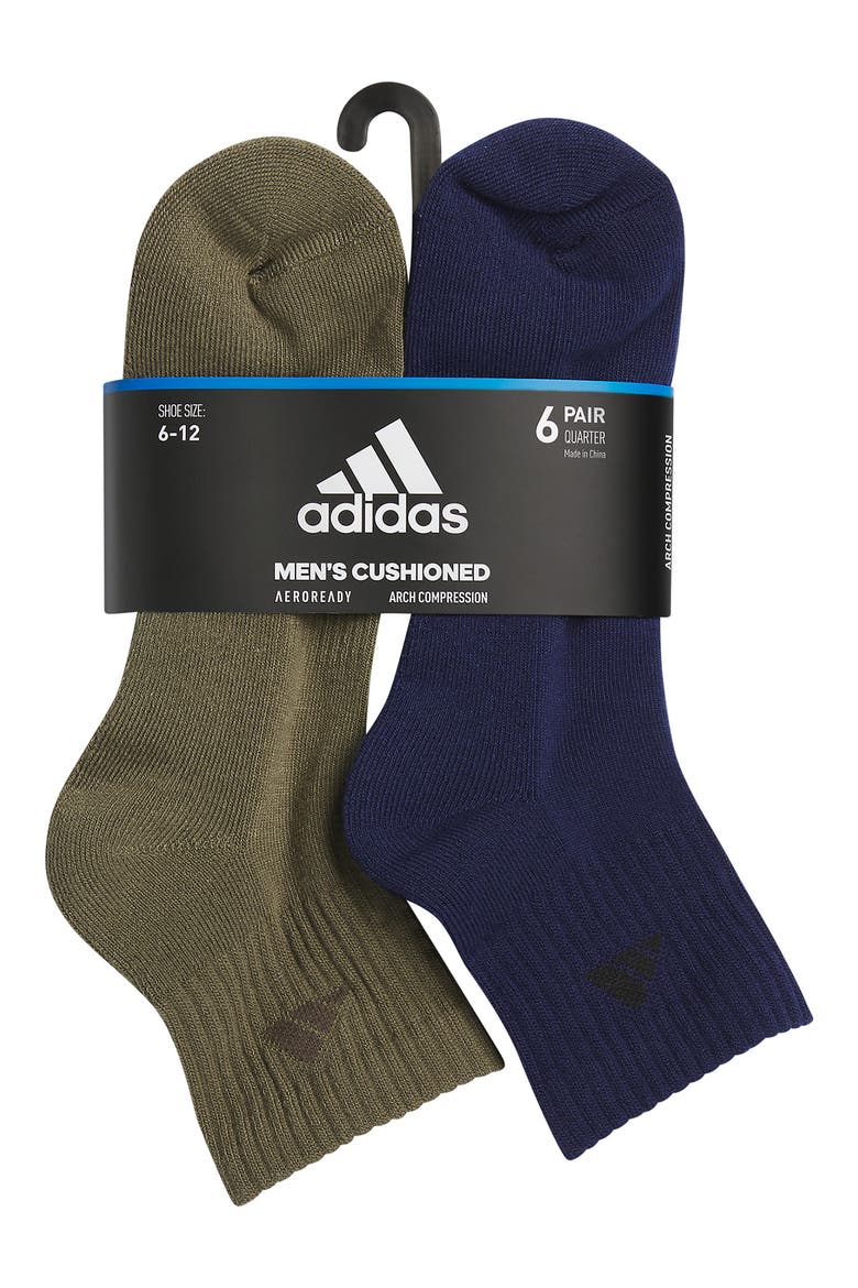 Cushioned 6-Pack AEROREADY Quarter Training Socks, Alternate, color, OLIVE GREEN/ DARK BLUE/ GREY