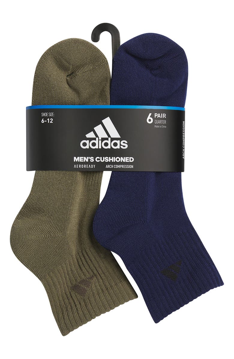 adidas Cushioned 6-Pack AEROREADY Quarter Training Socks, Alternate, color, 