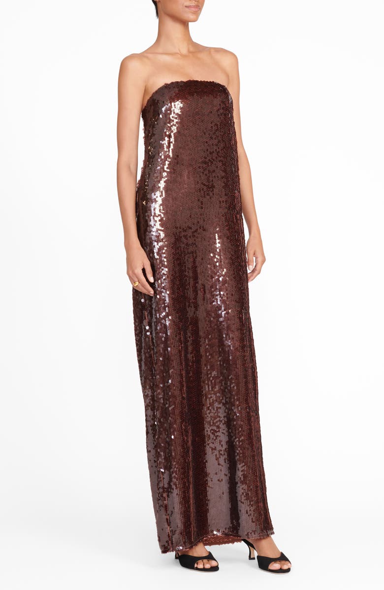 STAUD Casey Sequin Strapless Dress, Alternate, color, Bronze