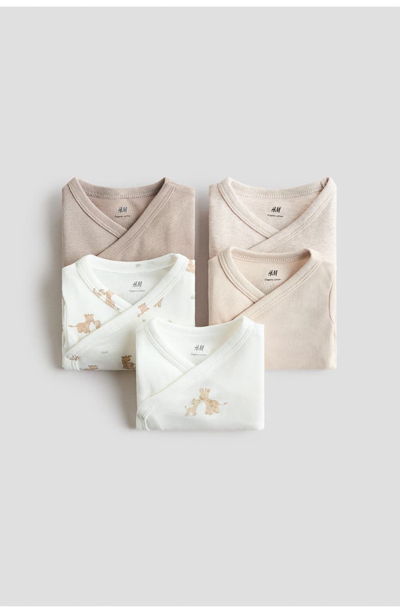 H&M 5-pack wrapover bodysuits, Alternate, color, White/Giraffes