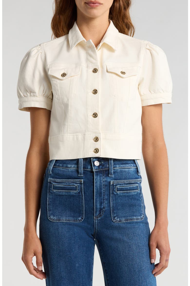 Kendra Short Sleeve Crop Denim Jacket, Alternate, color, TONAL ECRU