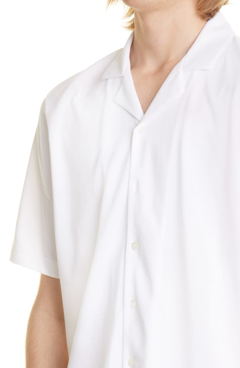 Sunspel Short Sleeve Cotton Piqué Button-Up Camp Shirt, Alternate, color, White