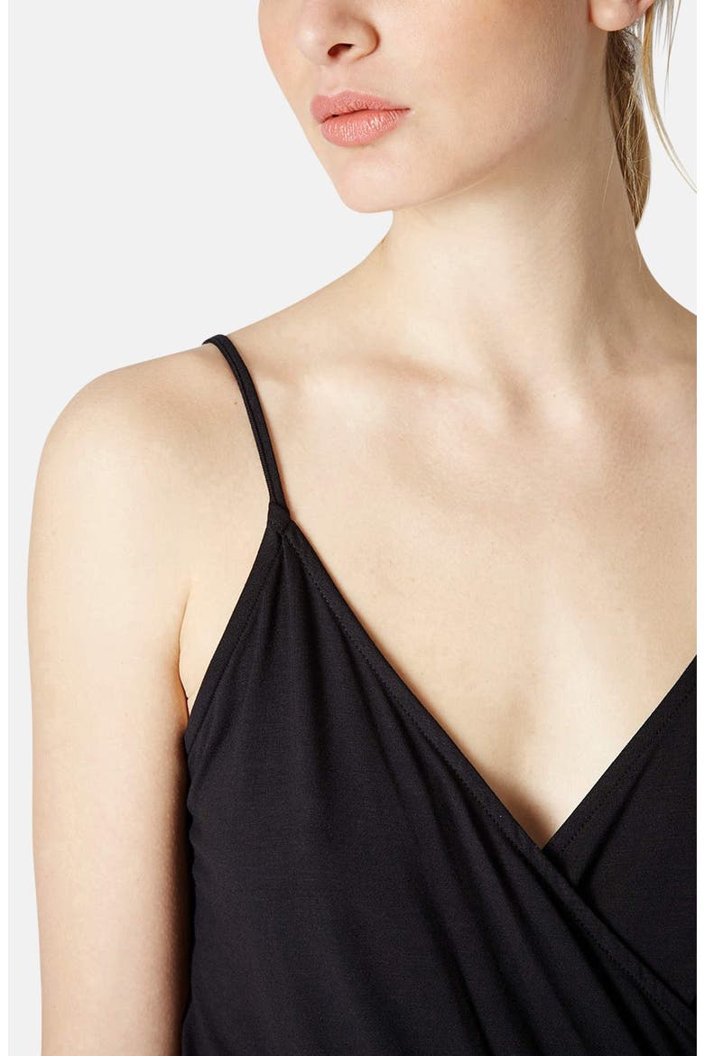 Faux Wrap Jersey Romper, Alternate, color, BLACK