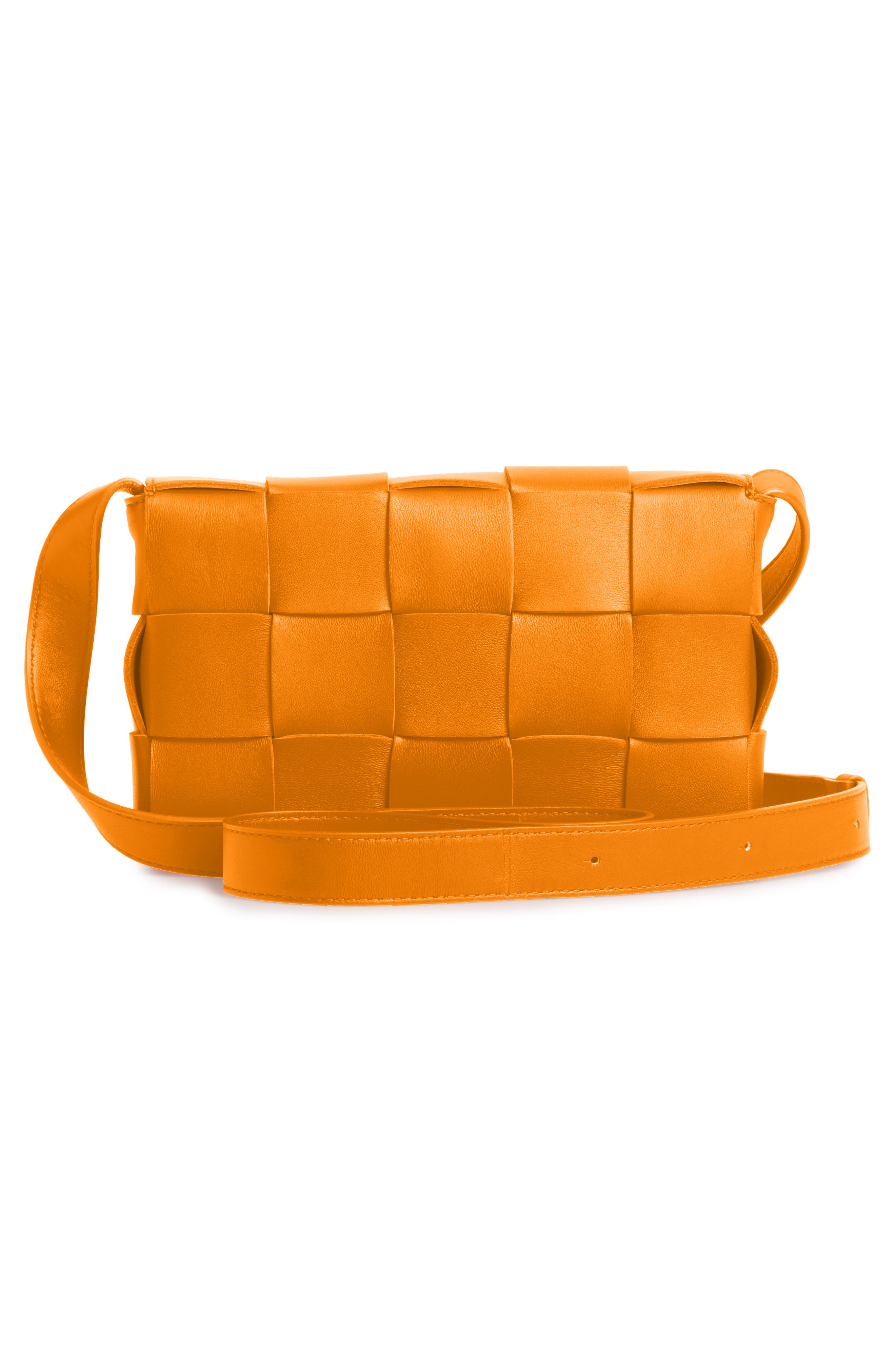 Intrecciato Leather Crossbody Bag, Alternate, color, TANGERINE-GOLD