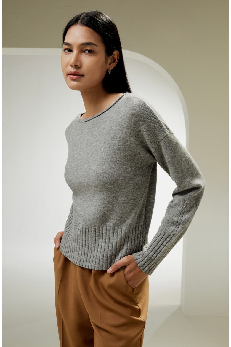 Braided Collar Wool and Cashmere Blend Sweatshirt, Alternate, color, Light Gray