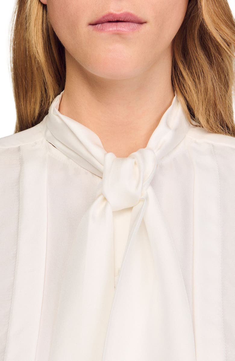 SANDRO Silk lavallière shirt, Alternate, color, Ecru