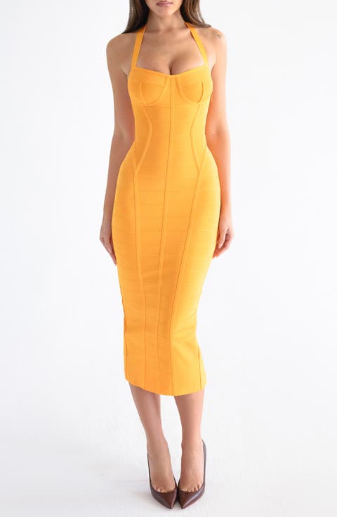 The Sculpt Halter Neck Bandage Midi Dress