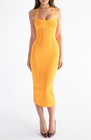 HOUSE OF CB The Sculpt Halter Neck Bandage Midi Dress