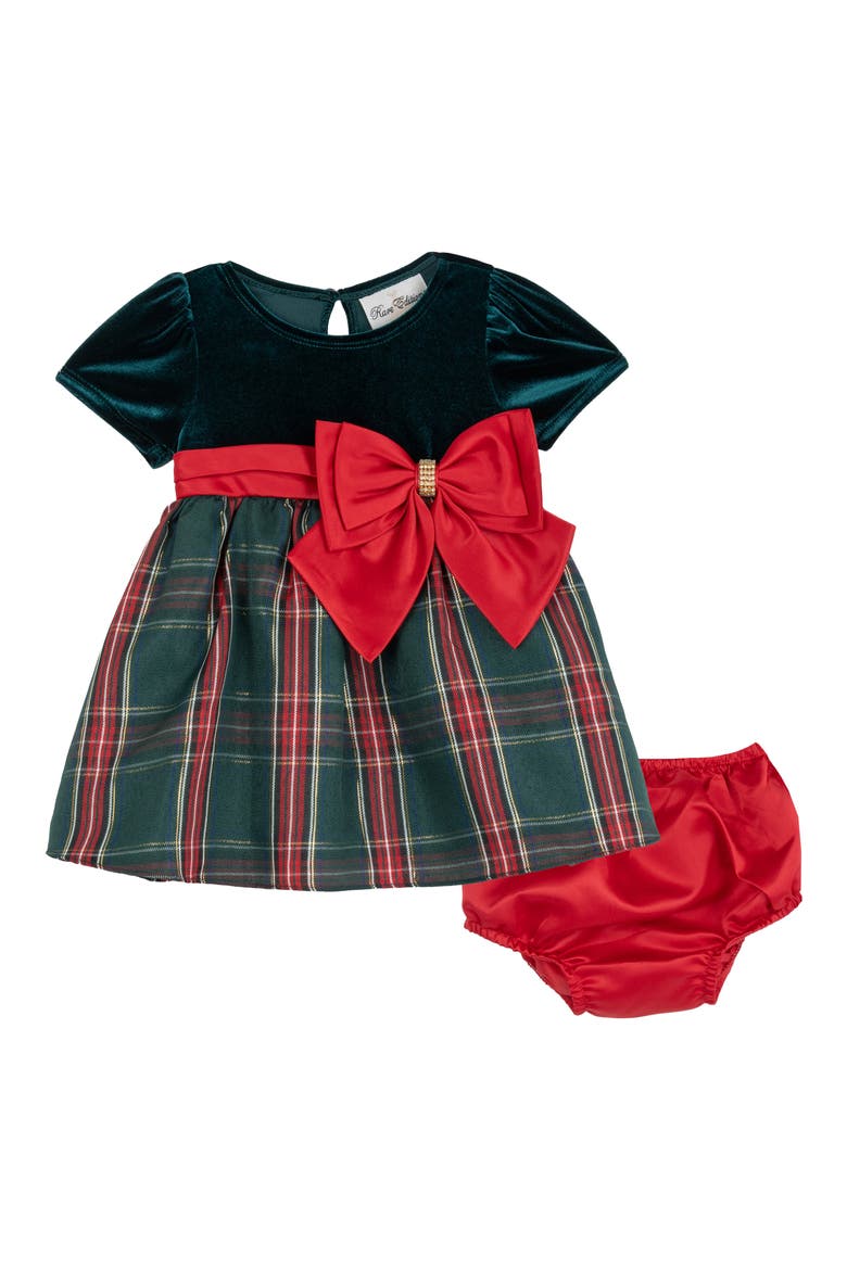 Velvet & Plaid Shirred Dress, Main, color, HUNTER