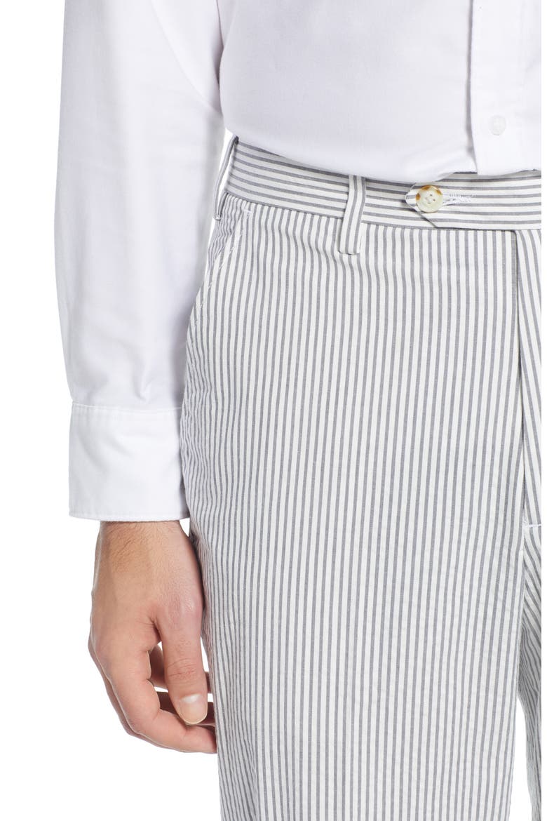 Flat Front Stripe Cotton Seersucker Pants, Alternate, color, GREY