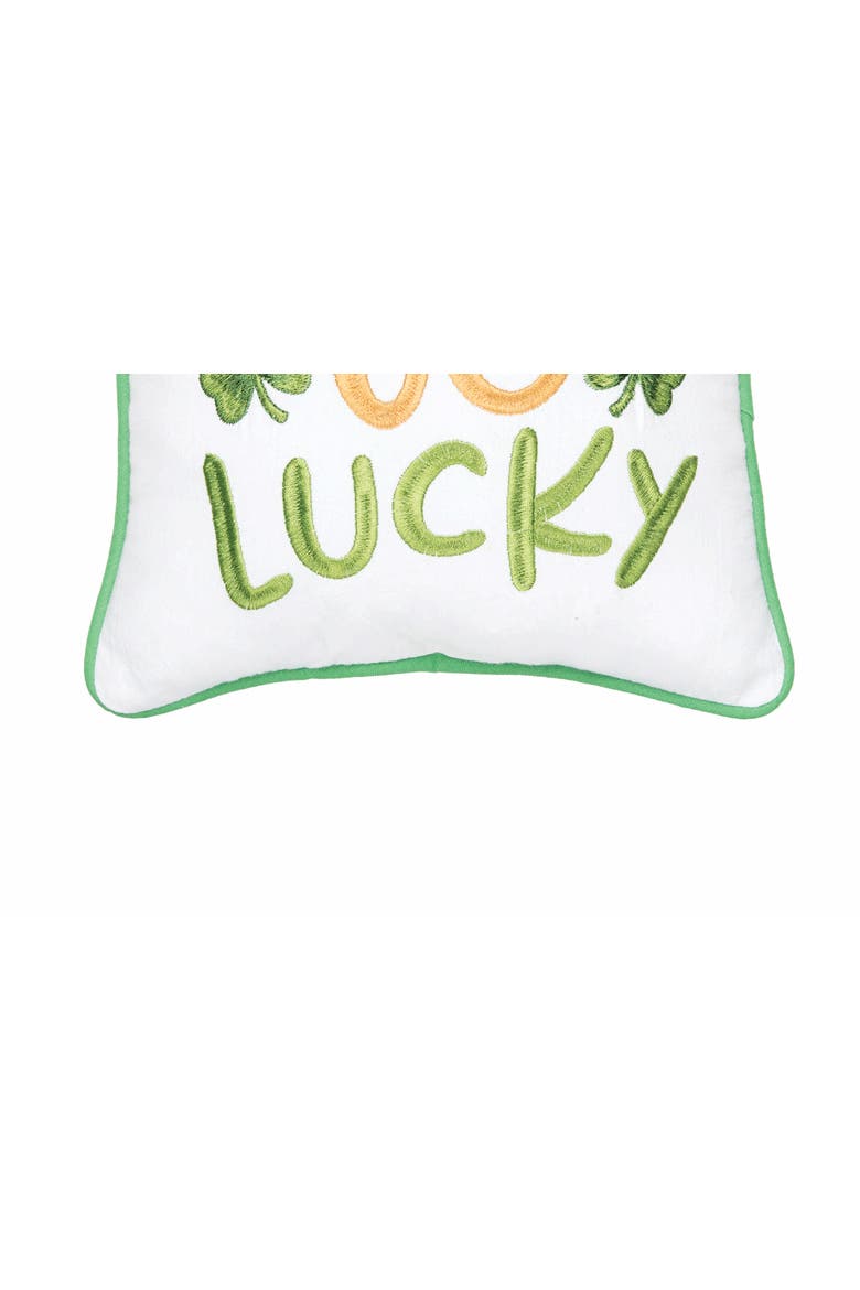St. Patrick's Day "Happy Go Lucky" Embroidered Mini Cotton Accent Pillow, 10" x 10", Alternate, color, Green