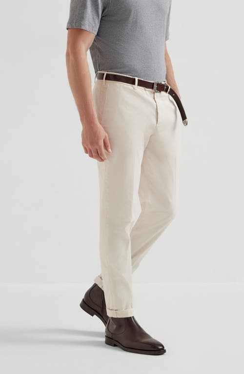 Brunello Cucinelli Cotton-virgin Wool Gabardine Italian Trousers In Neutral