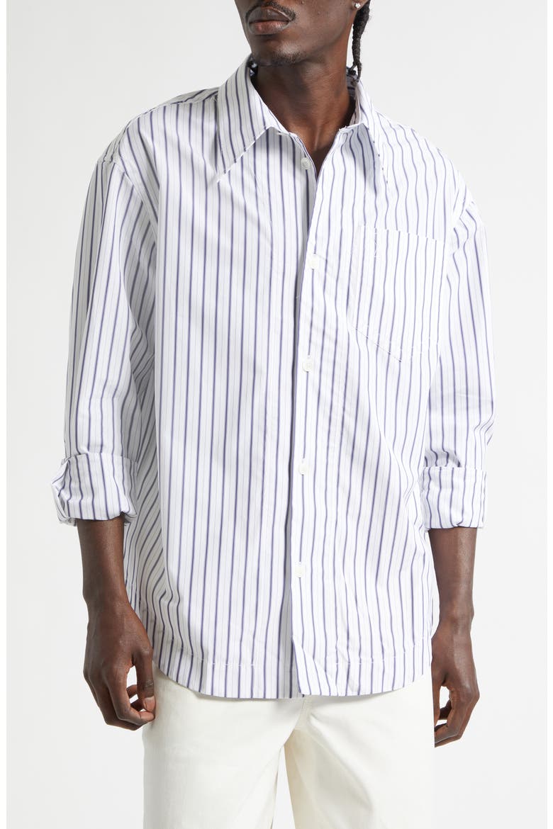 Stripe Cotton Poplin Button-Up Shirt, Main, color, BLANC/ ENCRE