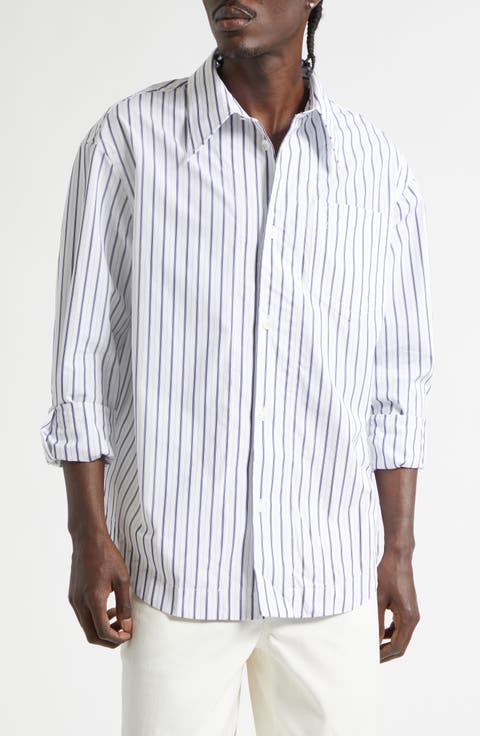 Stripe Cotton Poplin Button-Up Shirt