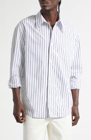 AMI PARIS Stripe Cotton Poplin Button-Up Shirt