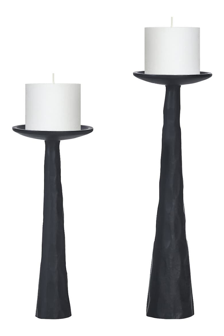 Tilde Set of 2 Pillar Candle Holders, Alternate, color, MATTE BLACK