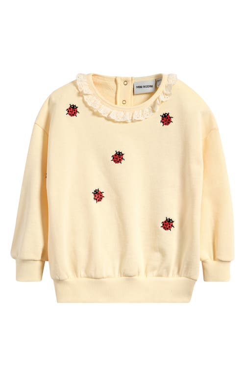 Mini Rodini Kids' Lady Bug Embroidered Organic Cotton Graphic Sweatshirt In Off White