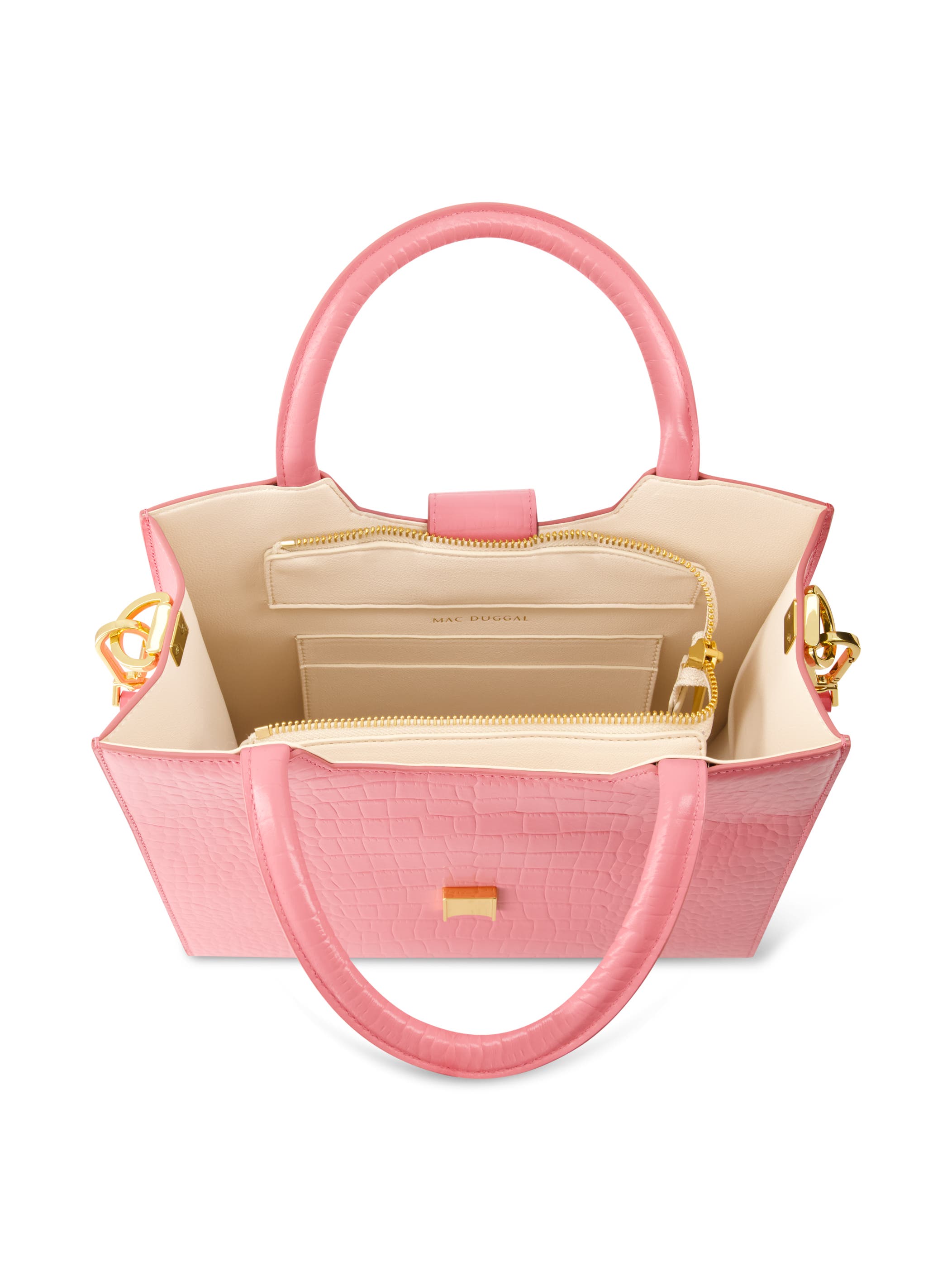 Mac Duggal Crocodile Leather Buckle Detail Medium Tote Bag, Alternate, color, Hibiscus