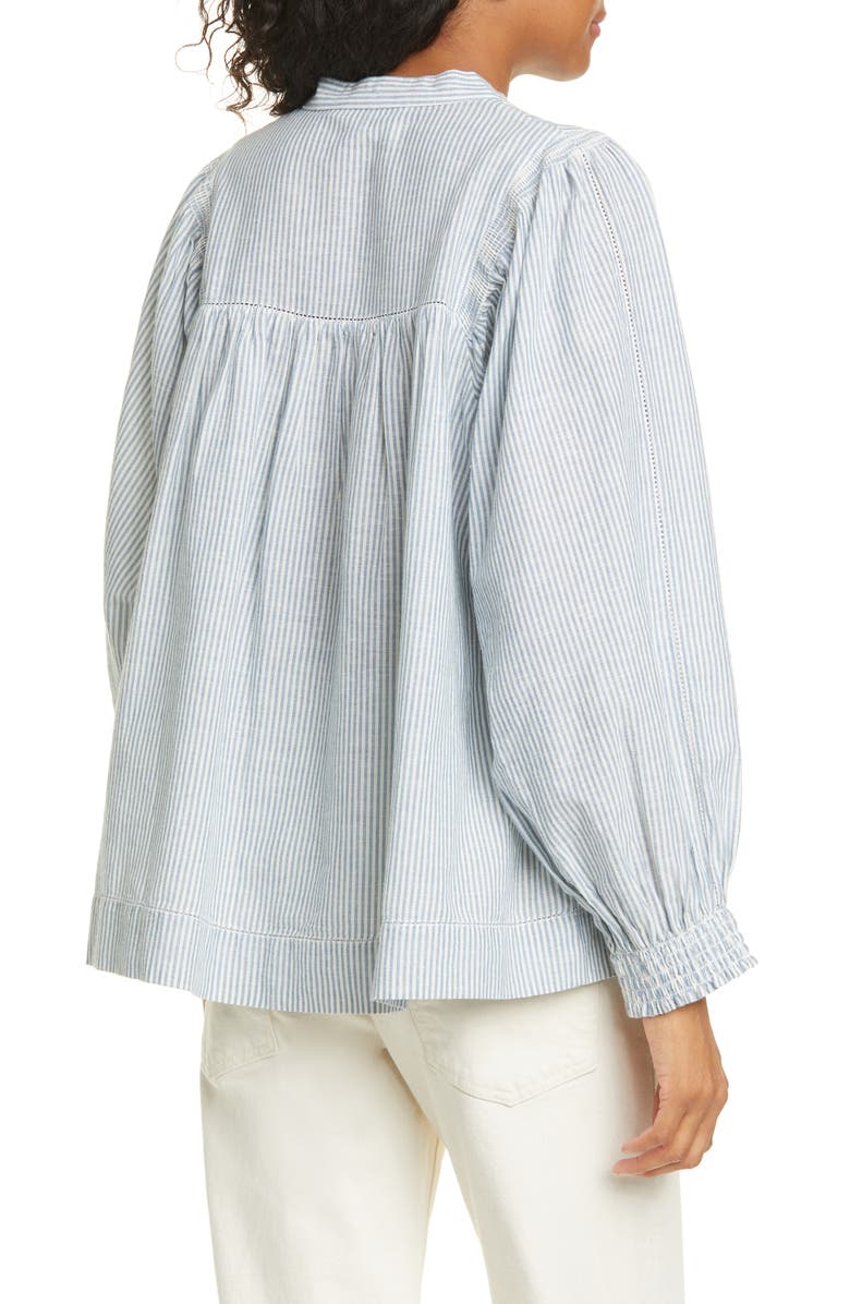 THE GREAT. The Shepherd Stripe Cotton & Linen Top, Alternate, color,