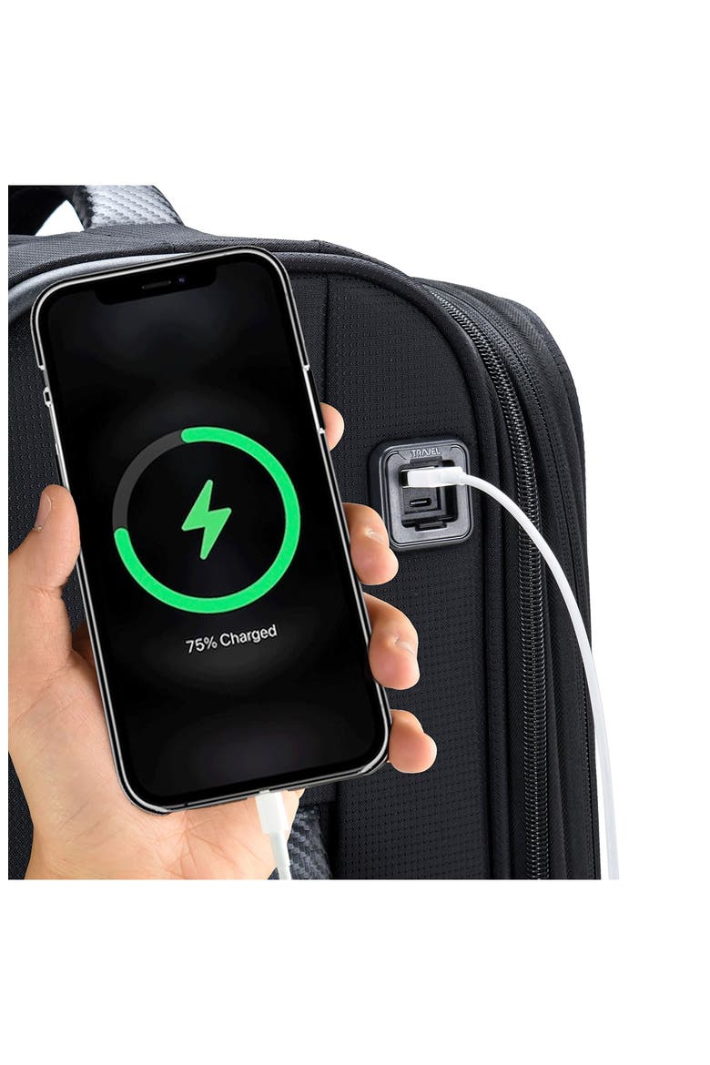 Caymen 22-Inch Spinner Carry-On with USB Port, Alternate, color, BLACK