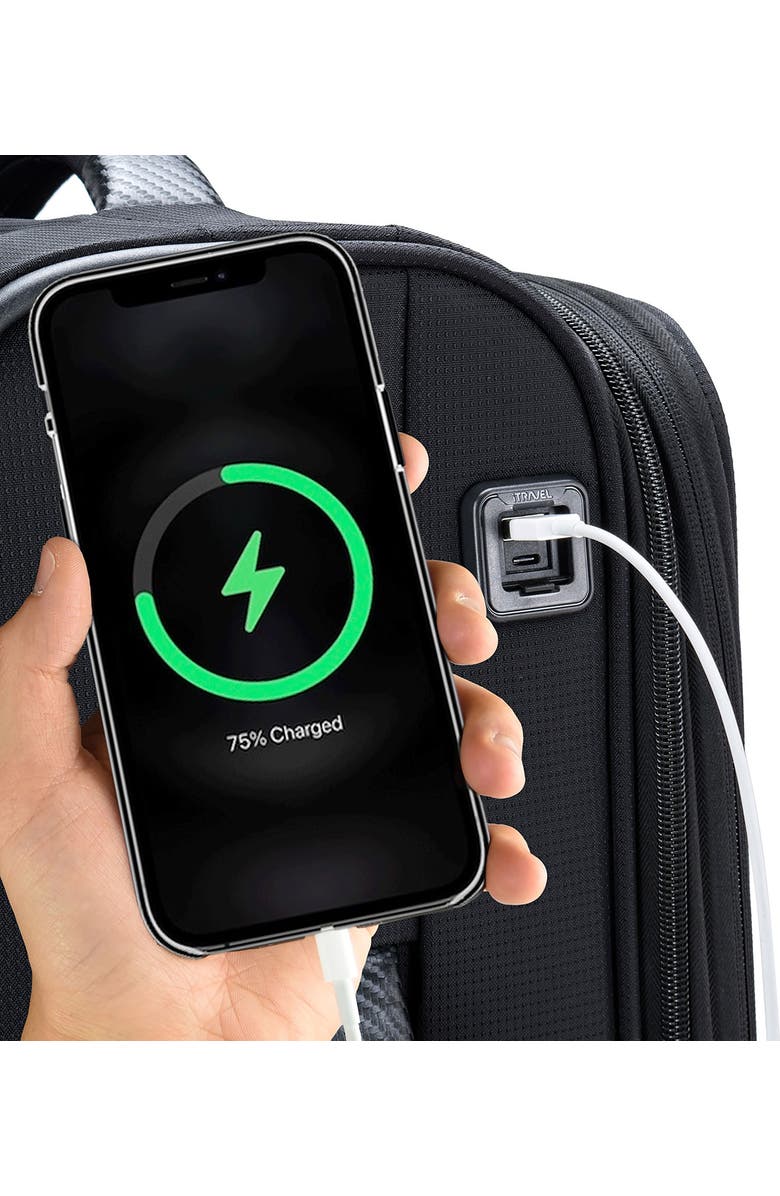 TRAVELERS CHOICE Caymen 22-Inch Spinner Carry-On with USB Port, Alternate, color, Black