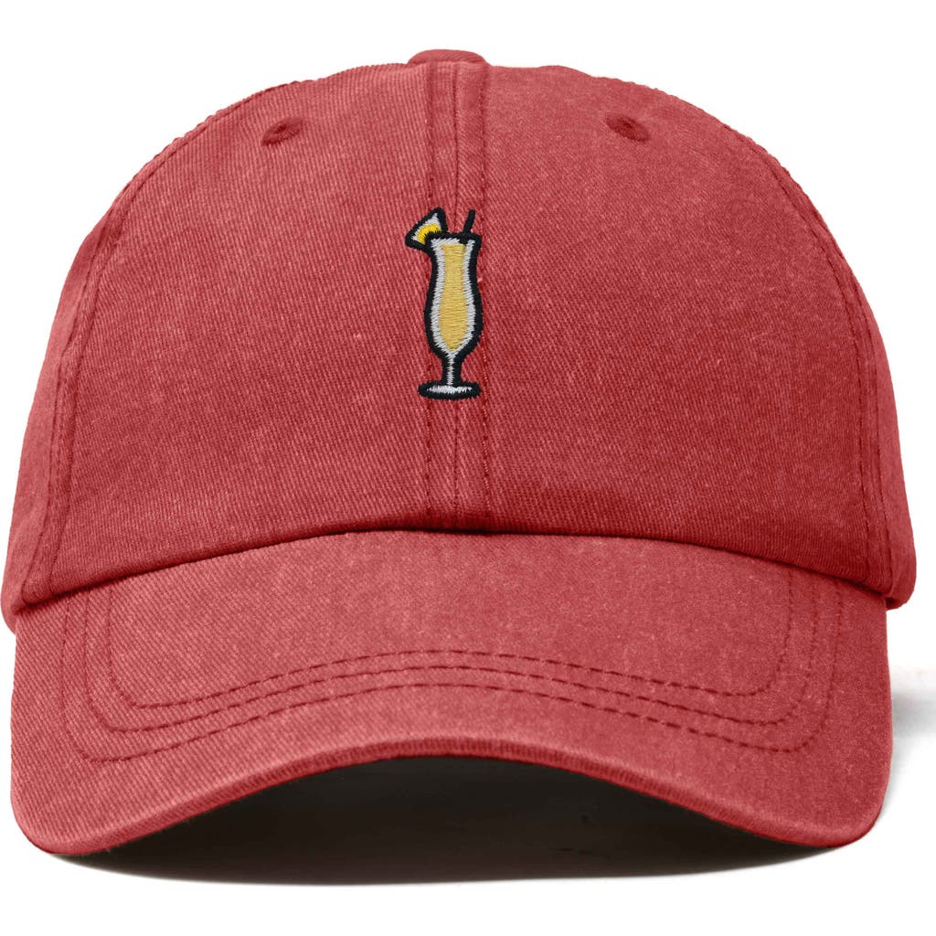 Dalix Pina Colada Embroidered Dad Cap In Washed Red