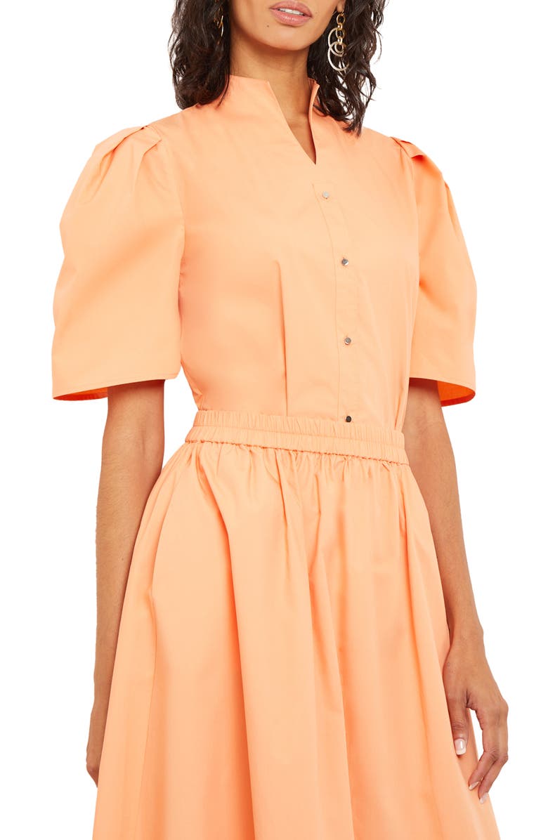 Misook Puff Sleeve Front Button Shirt, Main, color, Citrine