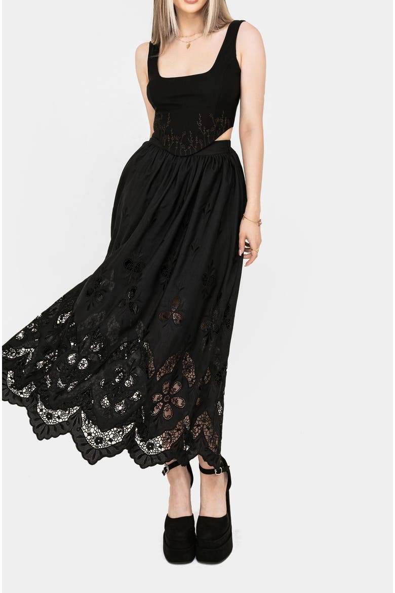 Maple Broderie Hem Maxi Skirt, Alternate, color, Black